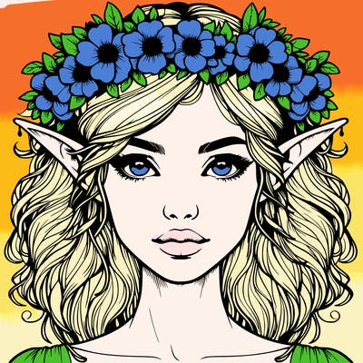 realistic female elf with flower crown