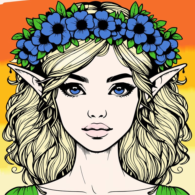 realistic female elf with flower crown