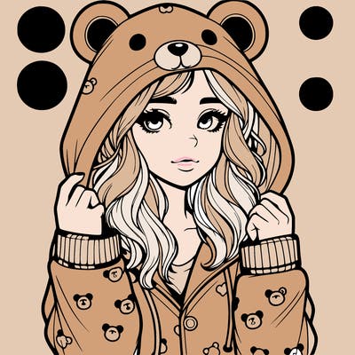 realistic girl in a animal pjs hoodie