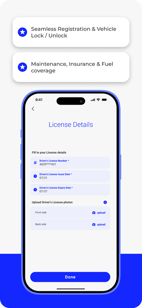 Caroo app license verification screen for user registration and document upload