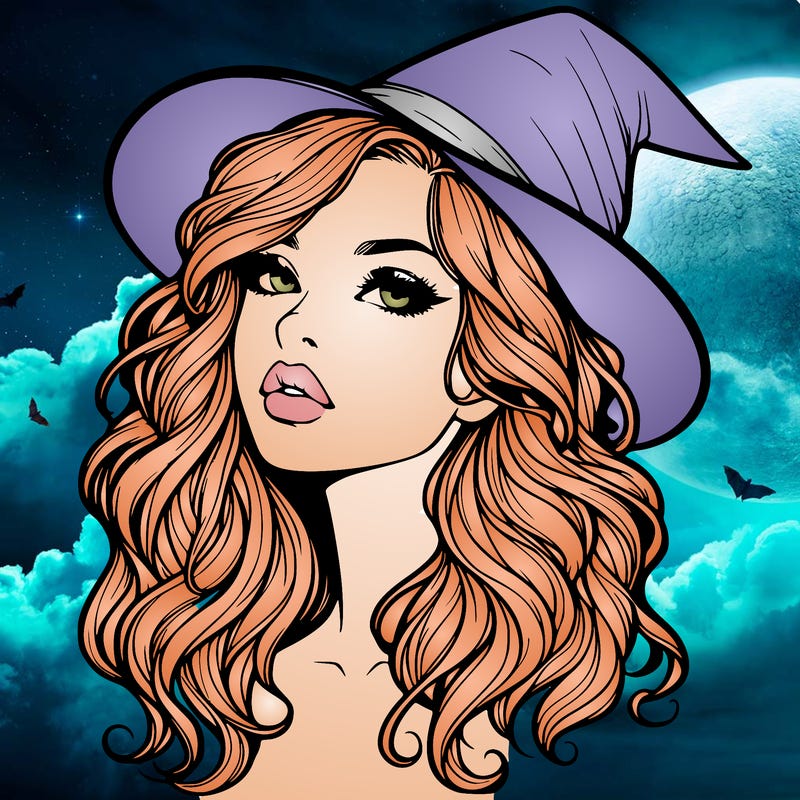 realistic witch girl with wavy hair and lips