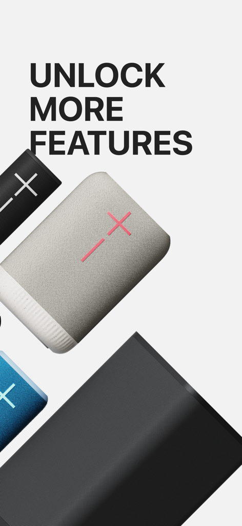 Promotional banner showing multiple Ultimate Ears speakers with the text Unlock More Features.