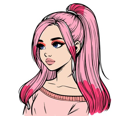 realistic girl with a high ponytail