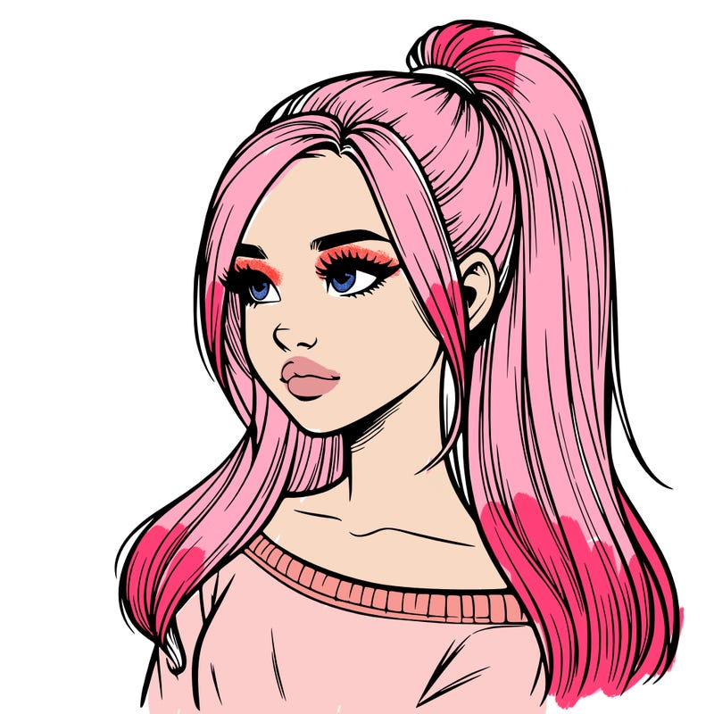 realistic girl with a high ponytail