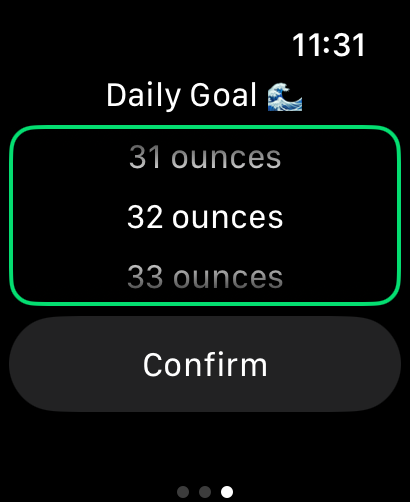 Hydro Buddy - Définir un objectif d'hydratation quotidien sur l'interface de l'application Apple Watch Hydro Buddy