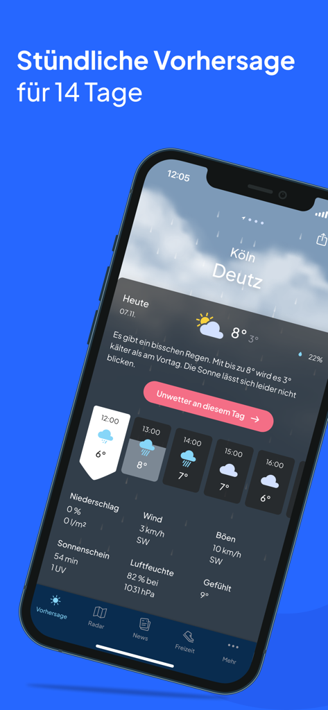 application wetter.de : prévisions météo horaires sur 14 jours