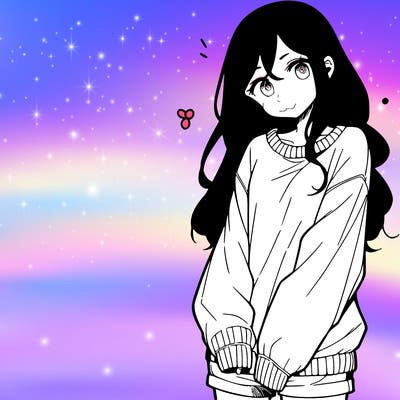 manga teen girl  in a sweater and baggy pants
