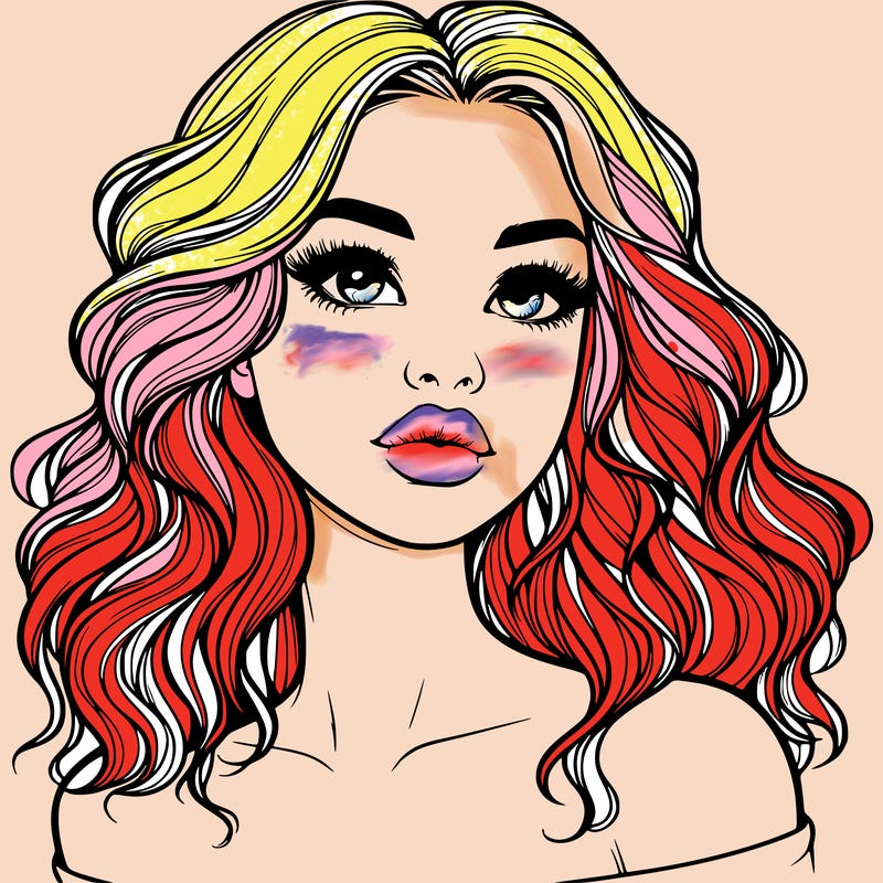 realistic girl with wavy hair and lips