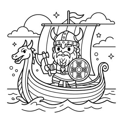 Set sail on a fun artistic journey with this charming Viking seafarer coloring page, specially designed for toddlers. Its bold lines and simple shapes are perfect for developing fine motor skills and encouraging creative expression.
