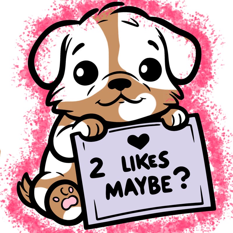 a puppy holding a sign that says 2 likes maybe?