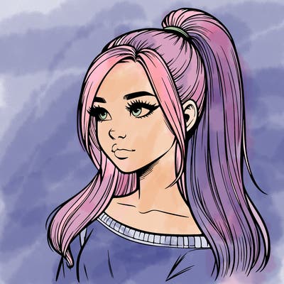 realistic girl with a high ponytail