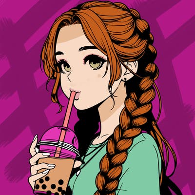 realistic girl with braided hair drinking boba