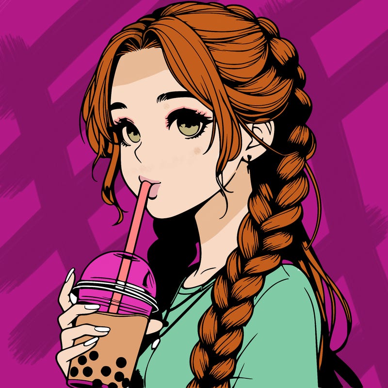 realistic girl with braided hair drinking boba