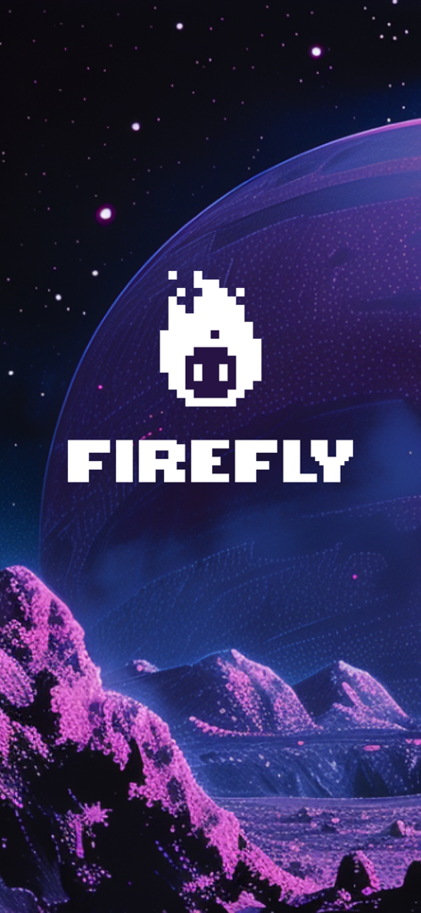 Firefly: Web3 Everything App - Firefly Web3 app pixel logo over a purple space landscape
