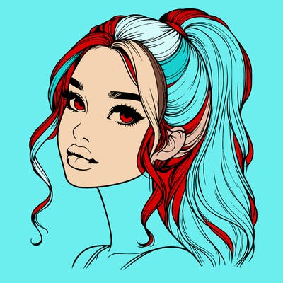 realistic girl with a ponytail on her hair and lips