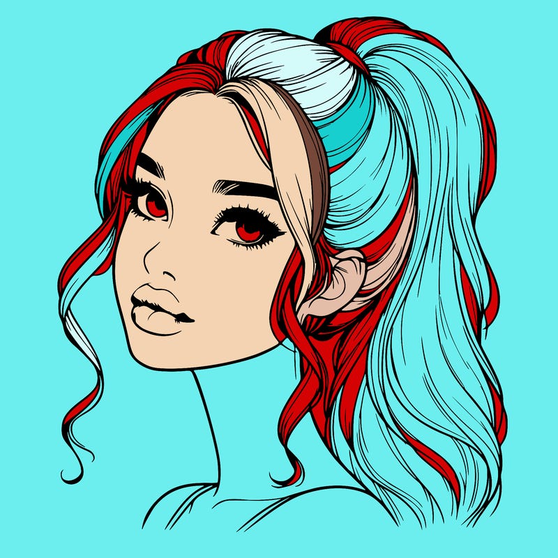 realistic girl with a ponytail on her hair and lips