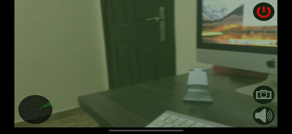 رادار الاشباح - Ghost Radar prank app showing camera interface with radar scanner and control buttons