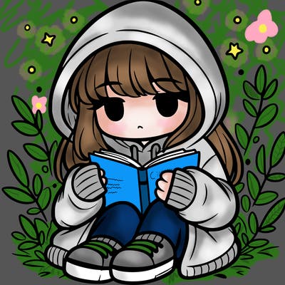 girl in oversized hoodie reading a book