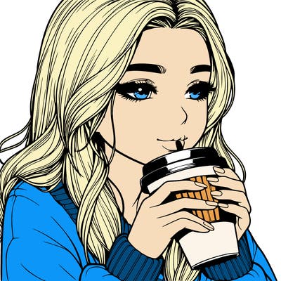realistic girl drinking coffee