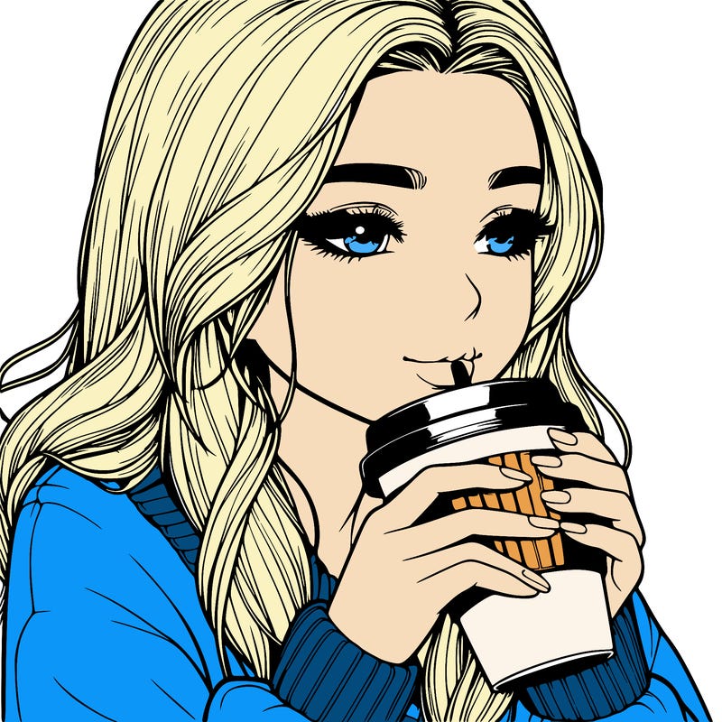 realistic girl drinking coffee