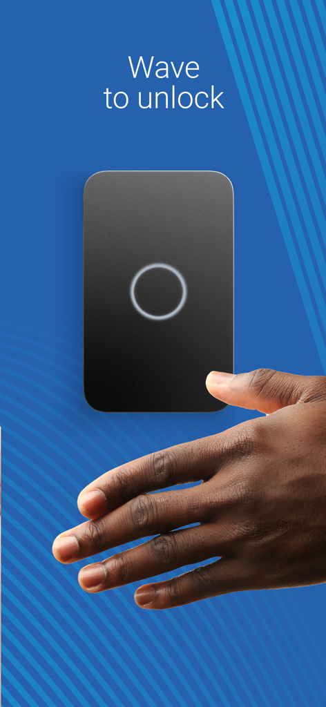 A hand waving in front of a smart door reader for touchless access