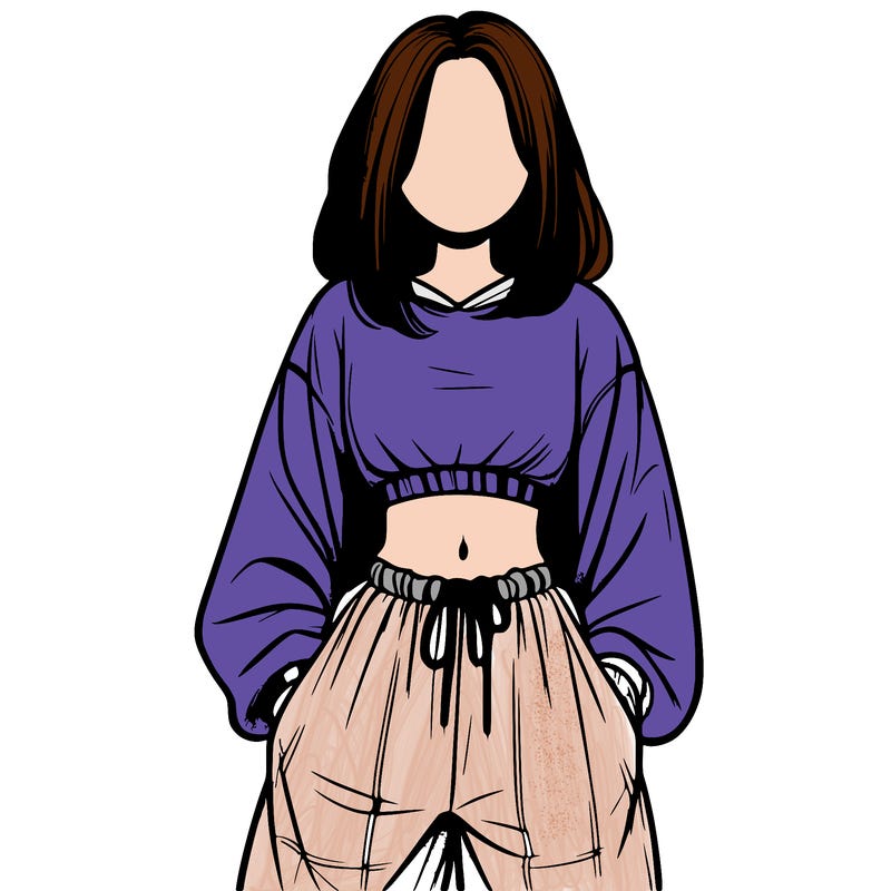 realistic girl faceless with baggy pants and a crop top