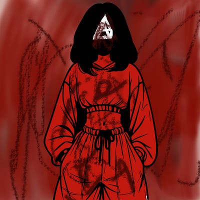 realistic girl faceless with baggy pants and a crop top