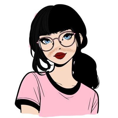 realistic girl with freckles and clear glasses