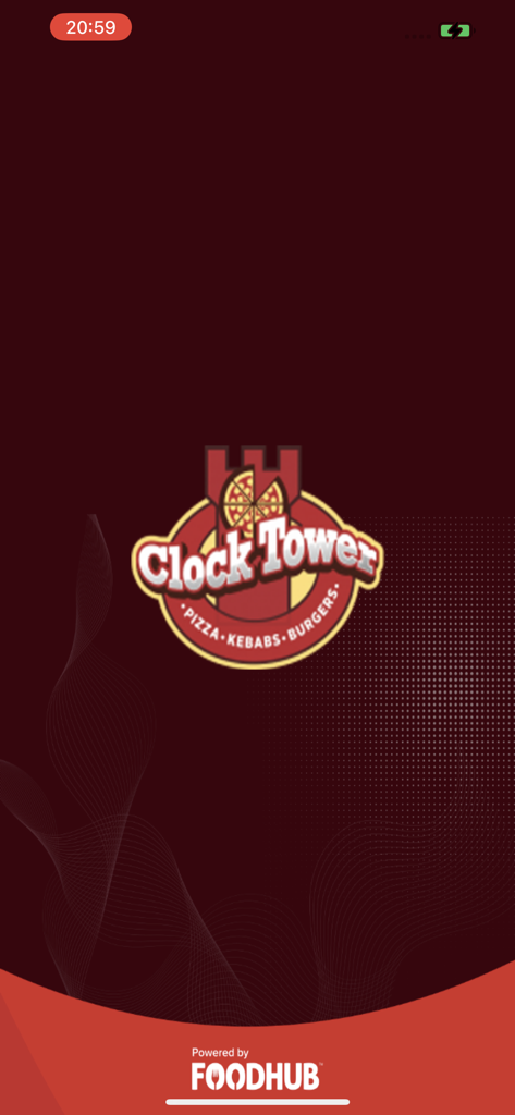 Clocktower Pizza KinlossForres - Clocktower Pizza app loading screen with logo and Foodhub branding