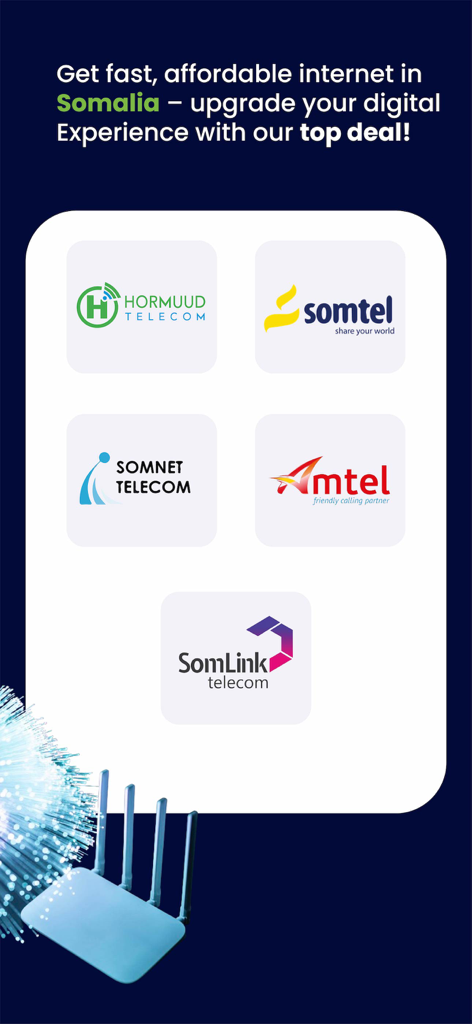 A selection of Somali telecommunication logos including Hormuud Somtel Somnet Amtel and SomLink for internet services