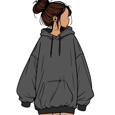 realistic girl with a oversized sweatshirt on and a bun