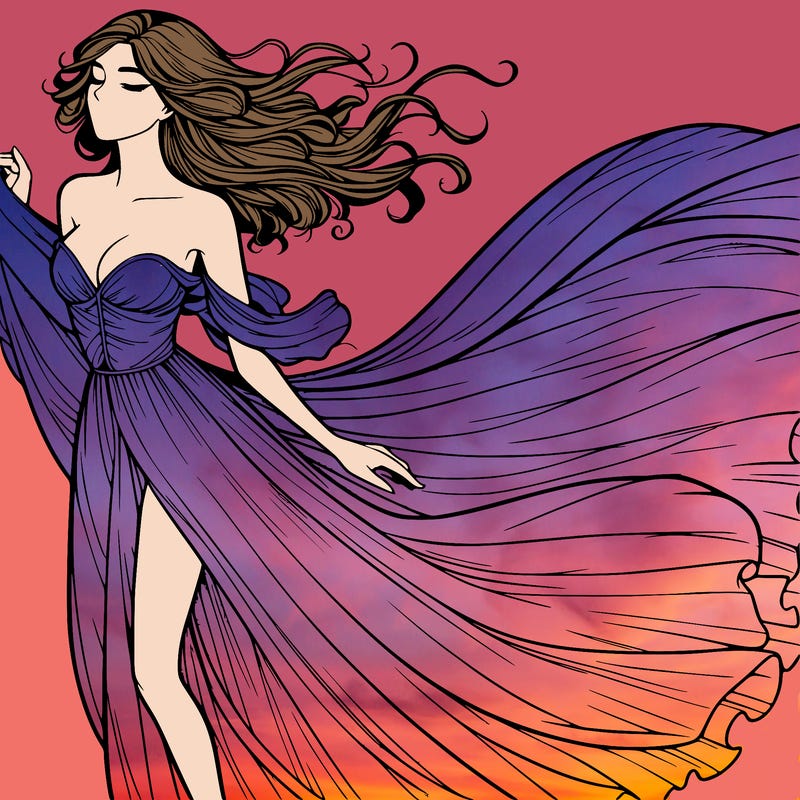 realistic woman in dress flowing the the wind