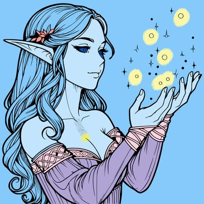 realistic elf girl doing magic