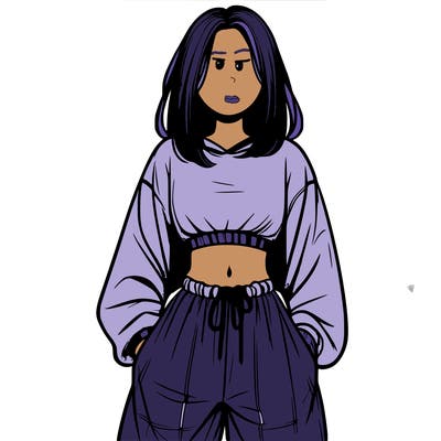 realistic girl faceless with baggy pants and a crop top