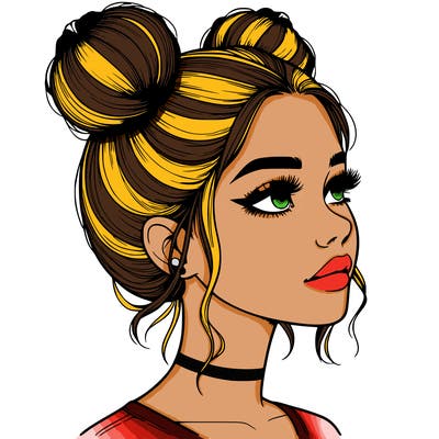 realistic girl with buns on the top of her head