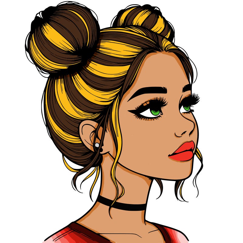 realistic girl with buns on the top of her head