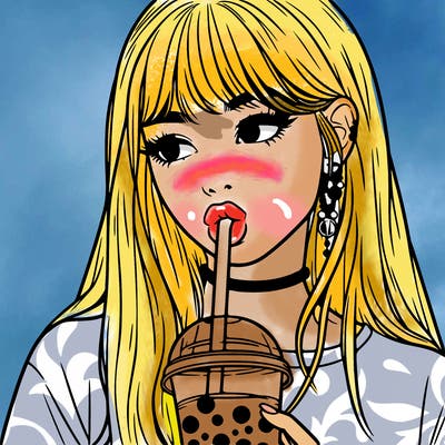 aesthetic realistic girl drinking boba