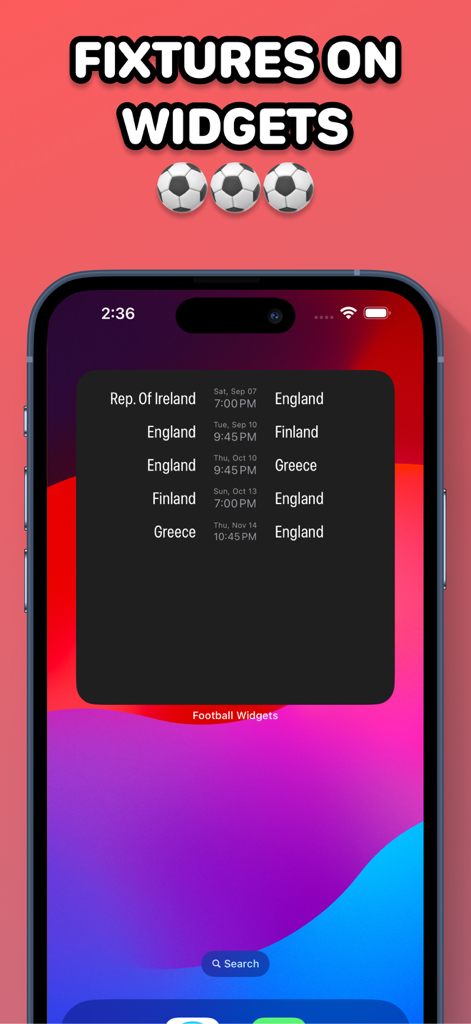 Balltime Soccer Widget - Ein Fußballspielplan-Widget auf dem iPhone-Homescreen.