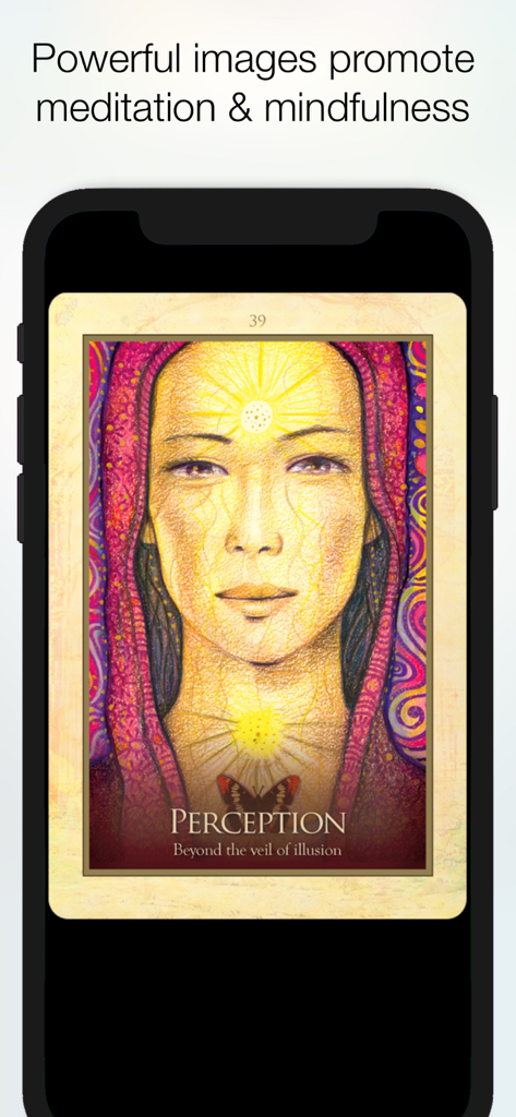 Gaia Oracle - Toni C. Salerno - A spiritual oracle card titled Perception displayed on a mobile phone screen