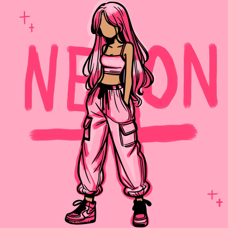 girl in baggy pants crop top and long hair