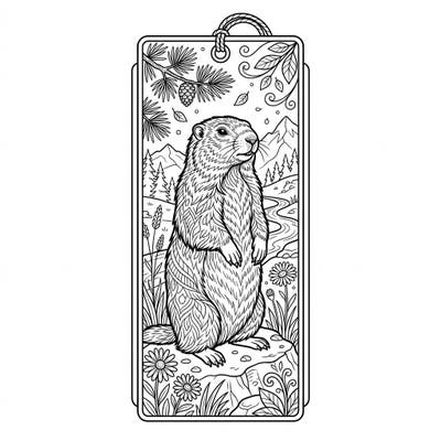 Bring a majestic marmot to life with your favorite colors on this unique bookmark template designed for teens. This intricate design features a standing marmot in a detailed mountain landscape, perfect for personalizing your reading adventures.
