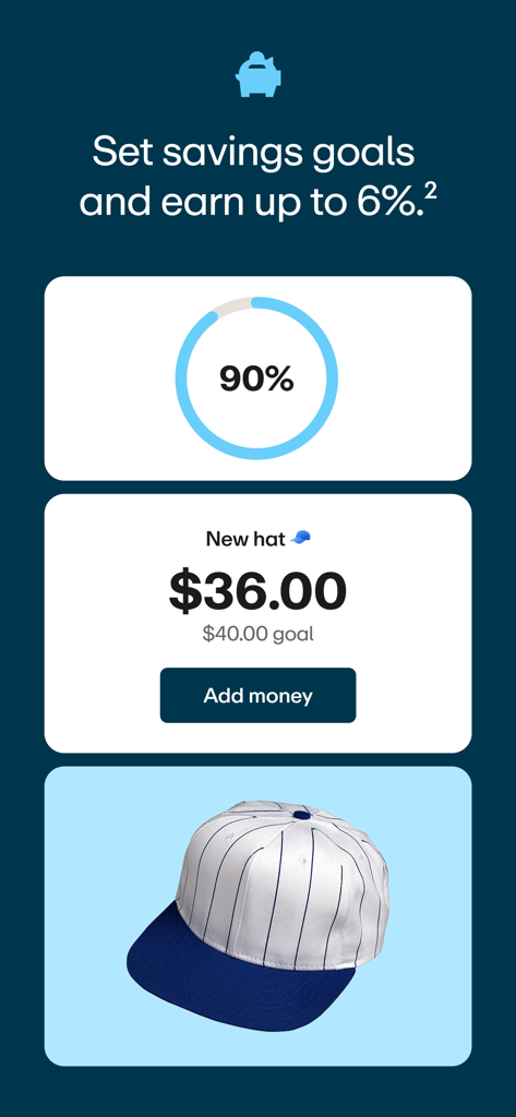 Greenlight Kids & Teen Banking - A screenshot of the Greenlight app showing a ninety percent completed savings goal for a new baseball cap