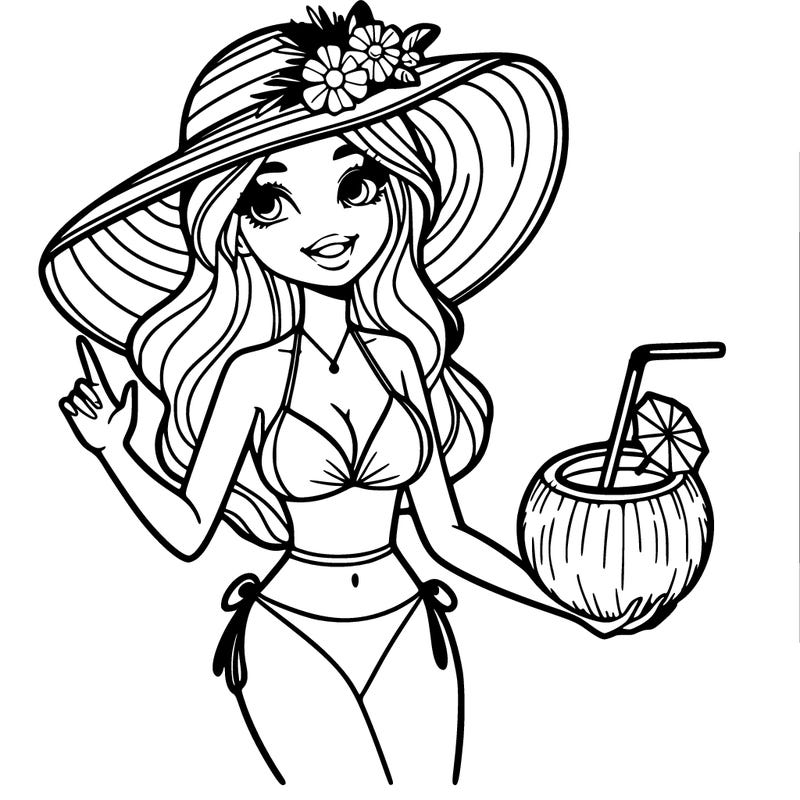 summer girl in bikini with coconut