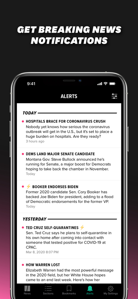HuffPost app showing breaking news alerts on an iPhone screen.