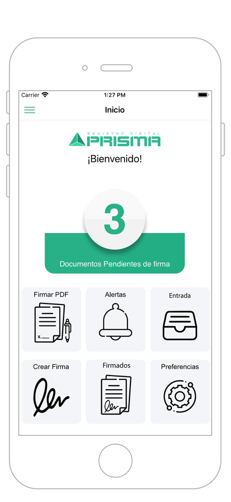 Prisma Sign - Prisma Sign app home screen displaying the dashboard with options to sign PDF documents and manage digital signatures