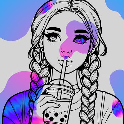 realistic girl with braided hair drinking boba