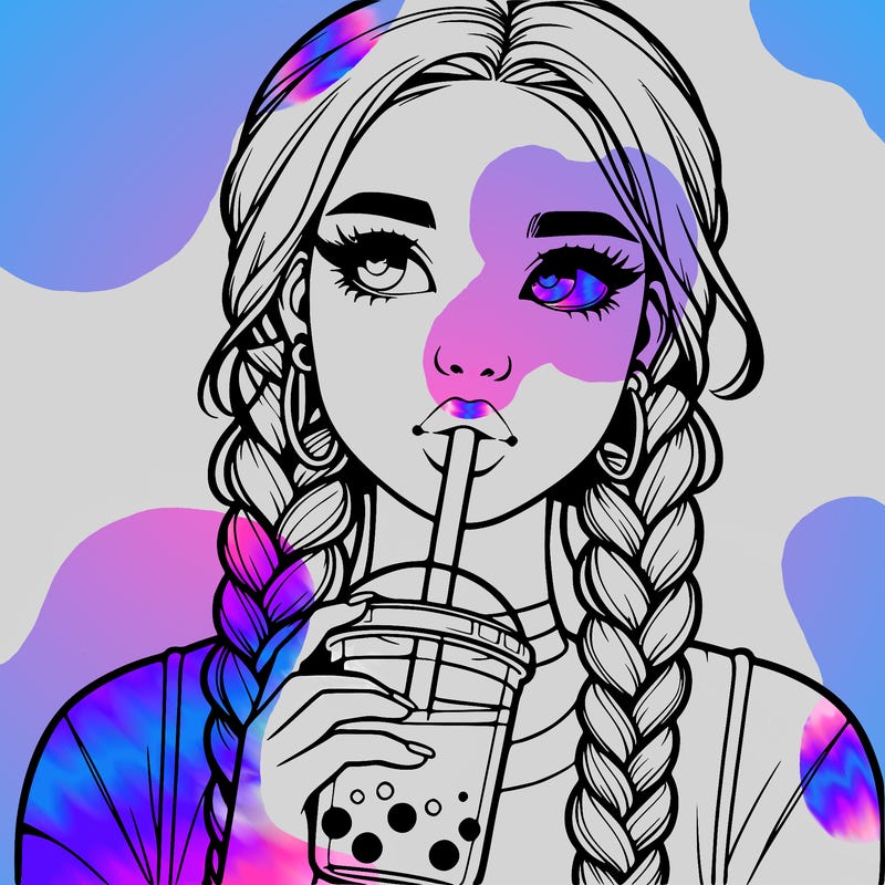 realistic girl with braided hair drinking boba