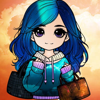 realistic girl with bags