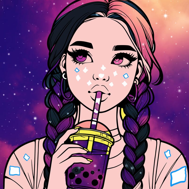 realistic girl with braided hair drinking boba