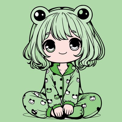 cute realistic girl wearing froggy pajamas